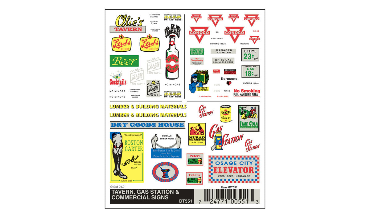 Woodland Scenics Tavern, Gas Station and Commercial Signs