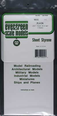 Styrene Sheet Plain 6 x 12 15.2 x 30.5cm .015" .04cm (3)