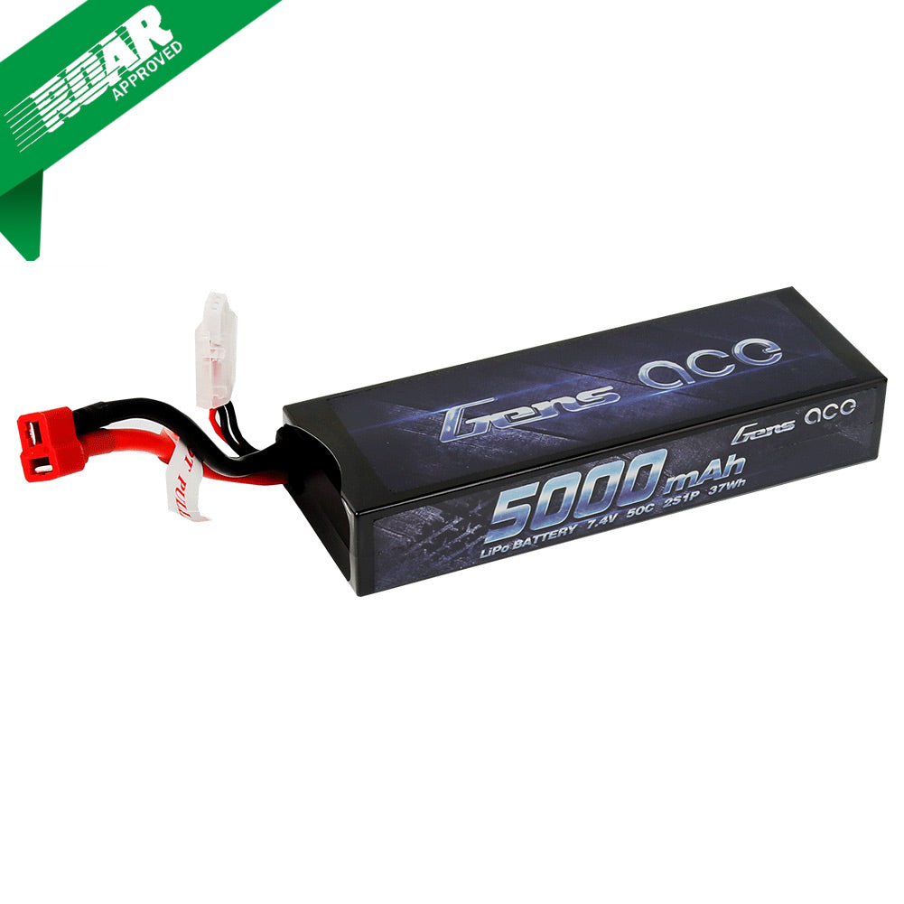 Gens Ace - 042 - 5000mAh 2S1P 7.4V 50C LiPo Deans Plug Hard Case 138x47x25mm