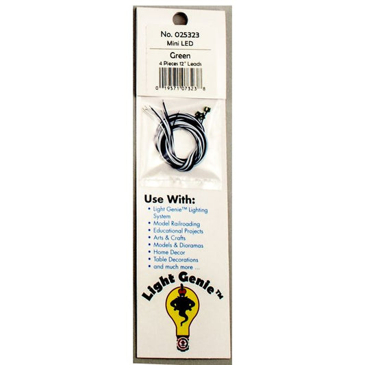 MRC 025323, Light Genie Mini LED With 12 Inch Leads, Green, 4 Pack