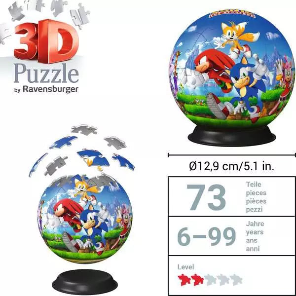 RAVENSBURGER 72PC - 3D PUZZLE - SONIC THE HEDGEHOG PUZZLE BALL