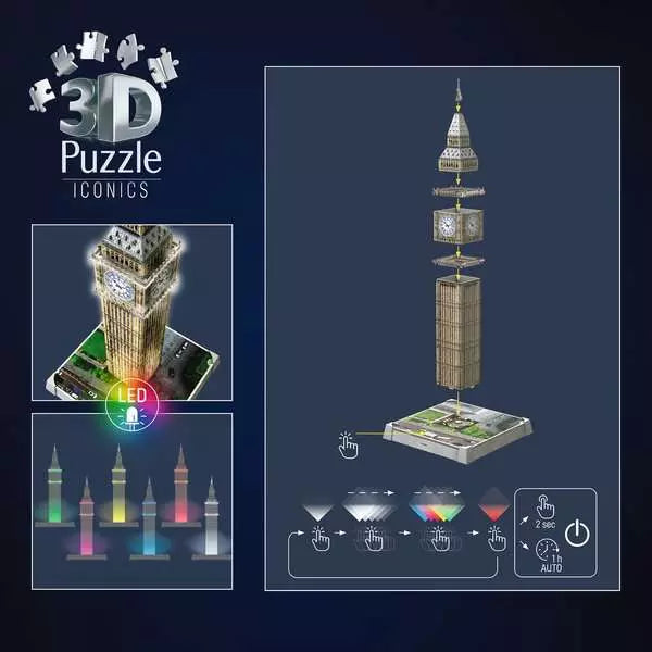 RAVENSBURGER 235PC - 3D PUZZLE - BIG BEN WITH LIGHTS
