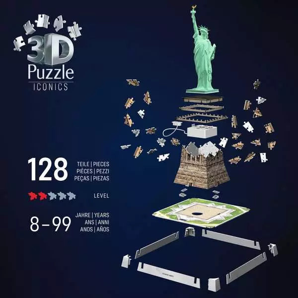 RAVENSBURGER 128PC - 3D PUZZLE - STATUE OF LIBERTY WITH LIGHTS