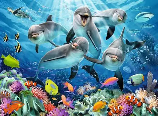 RAVENSBURGER 500PC - DOLPHINS IN THE CORAL REEF