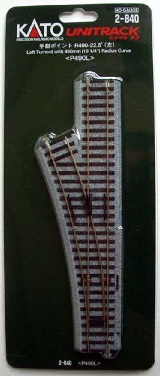 Kato 2-840 Manual Left Turnout with 490mm Radius Curve P490L (HO scale)