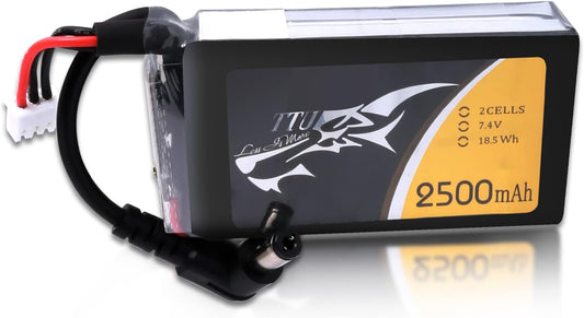 Tattu - 264 - 2500mAh 2S1P Fatshark Goggles LiPo DC3.5mm Plug Soft Case 74x38.5x19mm
