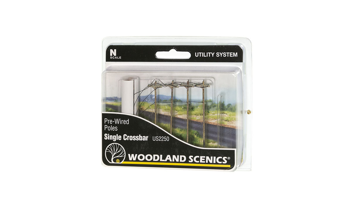 WOODLAND SCENICS Pre-Wired Poles - Single Crossbar - N Scale