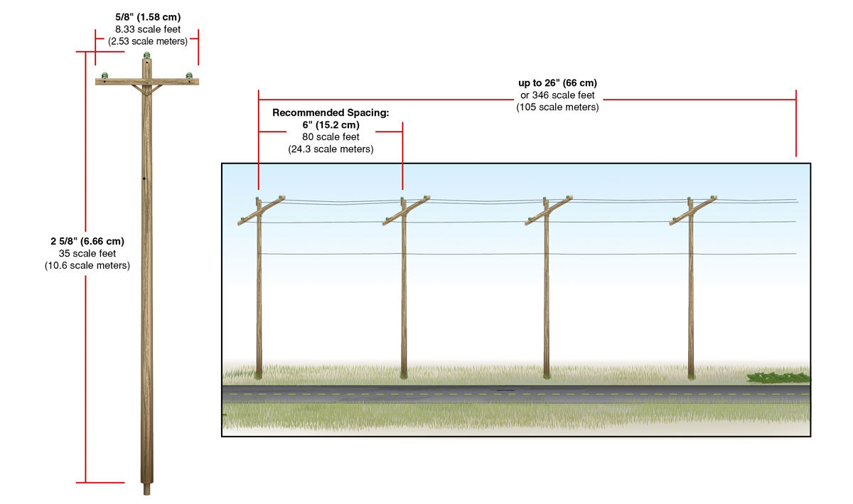 WOODLAND SCENICS Pre-Wired Poles - Single Crossbar - N Scale