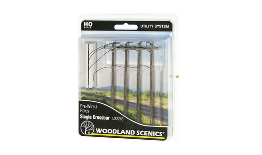 WOODLAND SCENICS Pre-Wired Poles - Single Crossbar - HO Scale