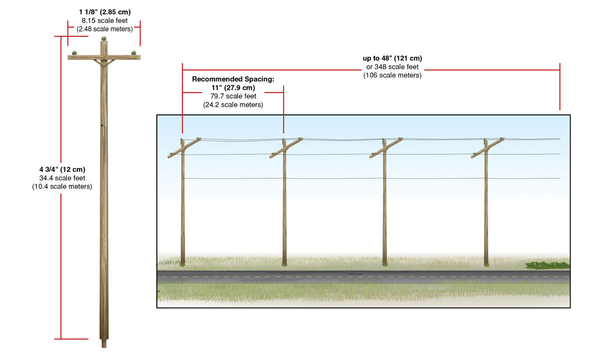 WOODLAND SCENICS Pre-Wired Poles - Single Crossbar - HO Scale