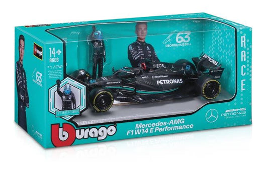 Bburago 1/24 Race Formula Mercedes W14 w/ figure (2023) (Russell #63)