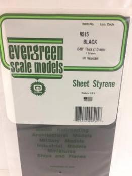 Black Sheet 6"x12" 1.0mm (2) By EVERGREEN SCALE MODELS