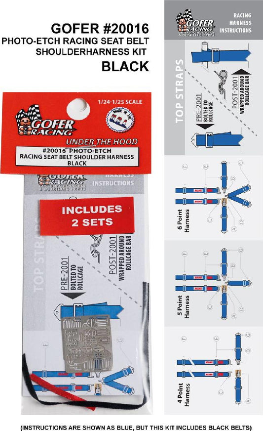 200003 GOFER Racing 1/24-1/25 Photo-Etch Seatbelt And Shoulder Harness Kit Black