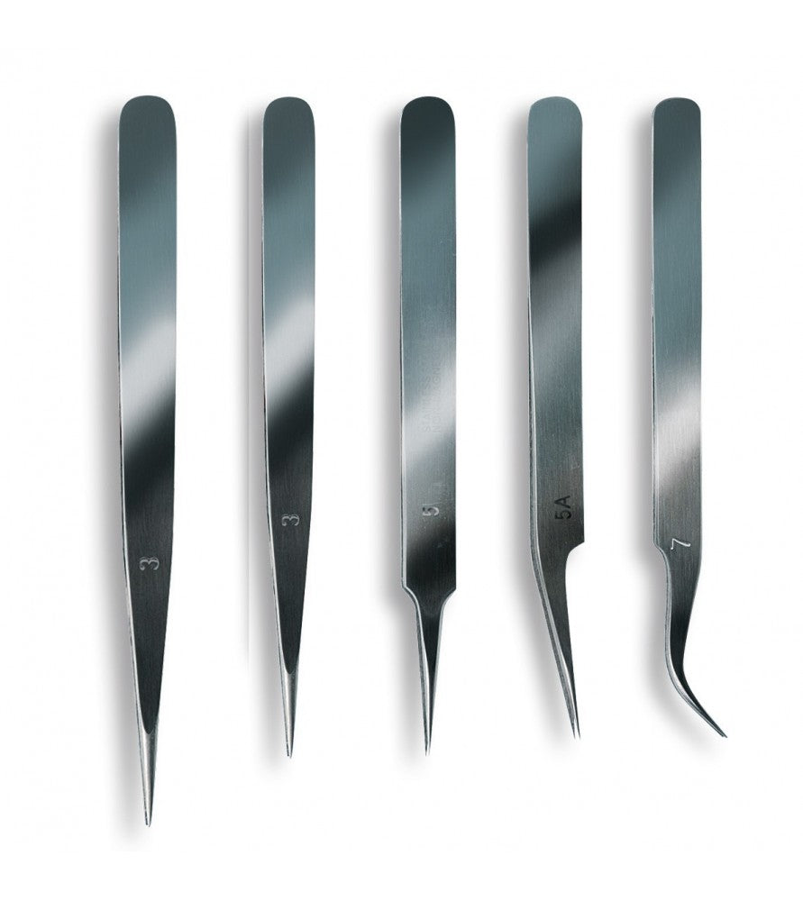 Artesania Latina 27068 Set of 5 Stainless Steel Tweezers with Fine Point