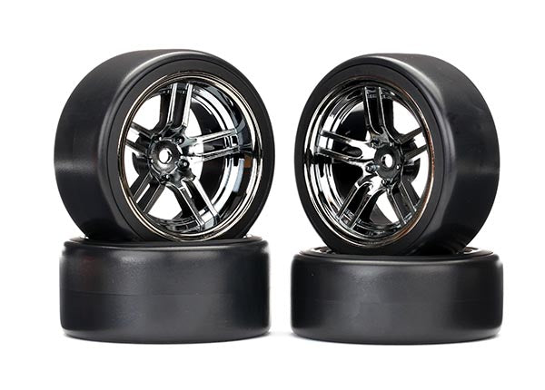 Traxxas 8378 Tires/Wheels Glued 1.9 Front&Rear Split-Spoke Drift Black Chrome