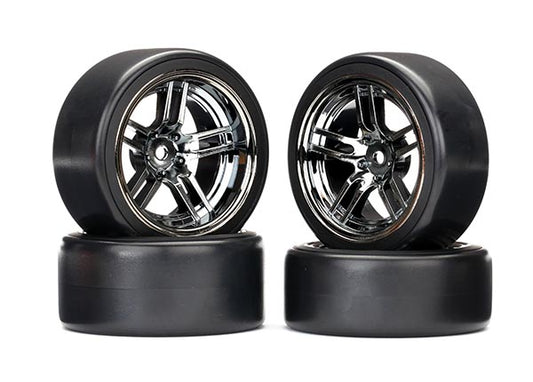 Traxxas 8378 Tires/Wheels Glued 1.9 Front&Rear Split-Spoke Drift Black Chrome